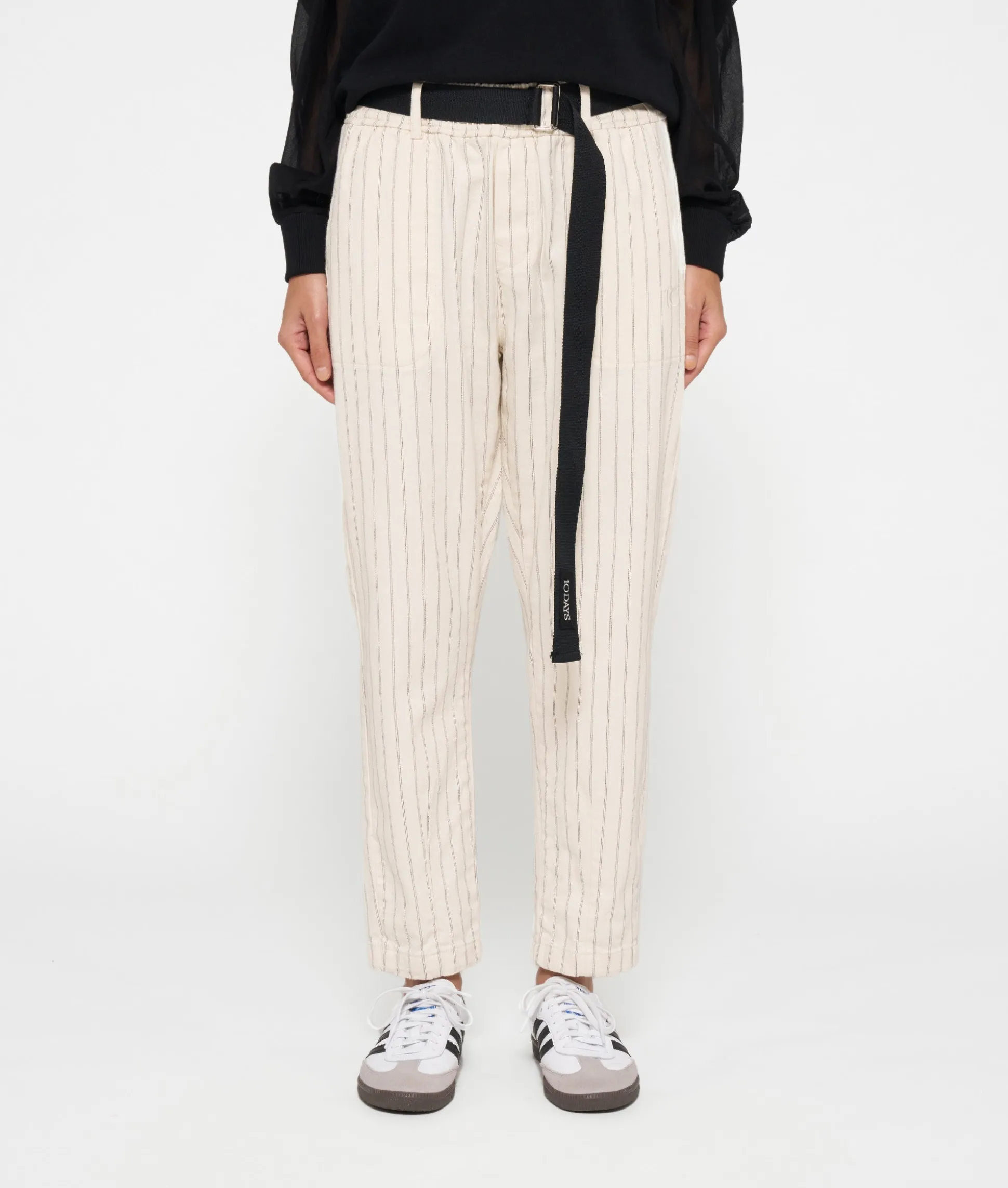 belted pants pinstripe
