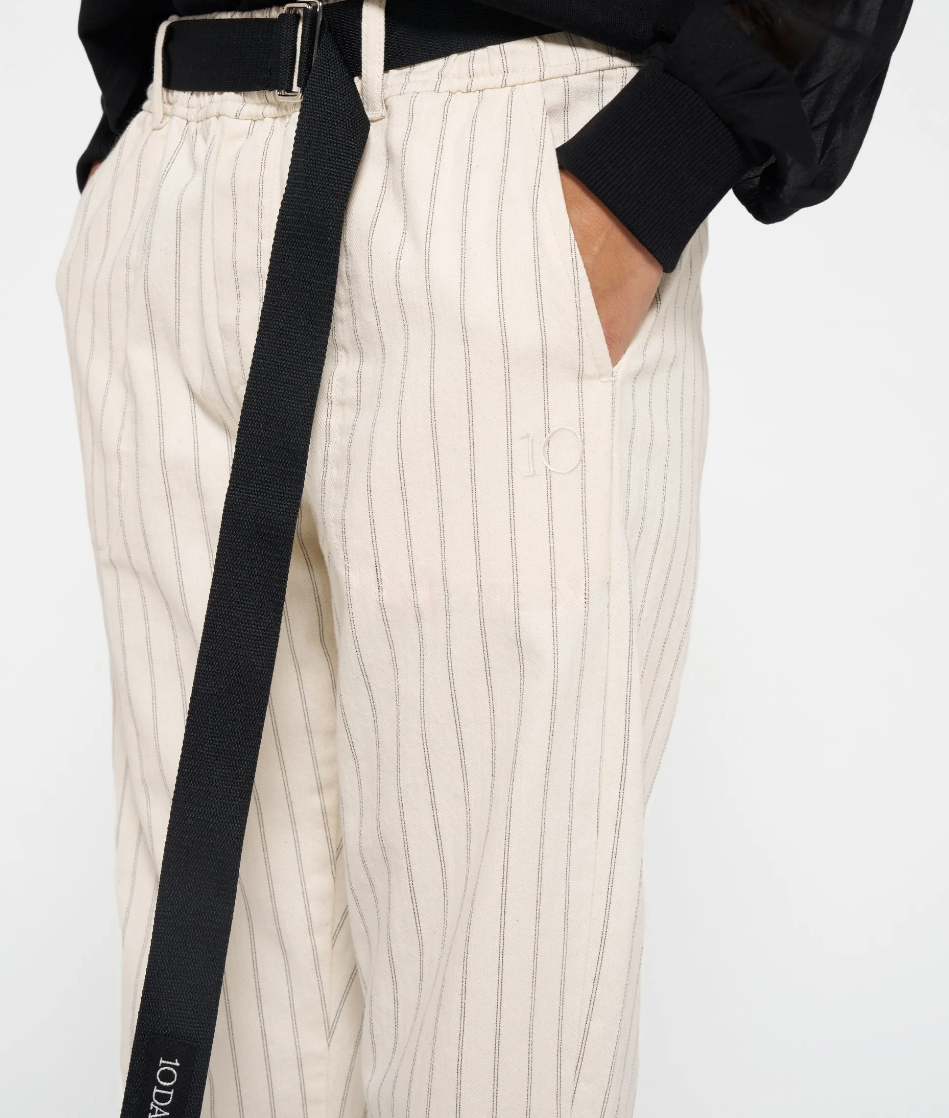belted pants pinstripe
